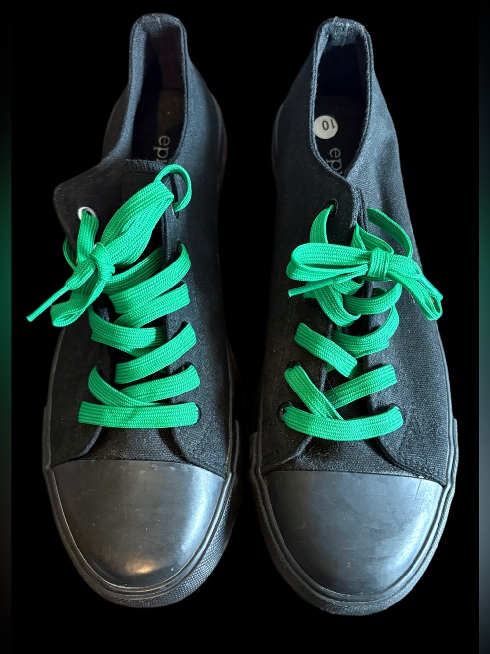 Epicstep Black Canvas Sneakers with Green Laces 10